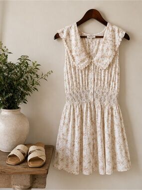 Promesa | Floral Swiss Dot Mini Dress | Peter Pan Collar | Smocked | Small